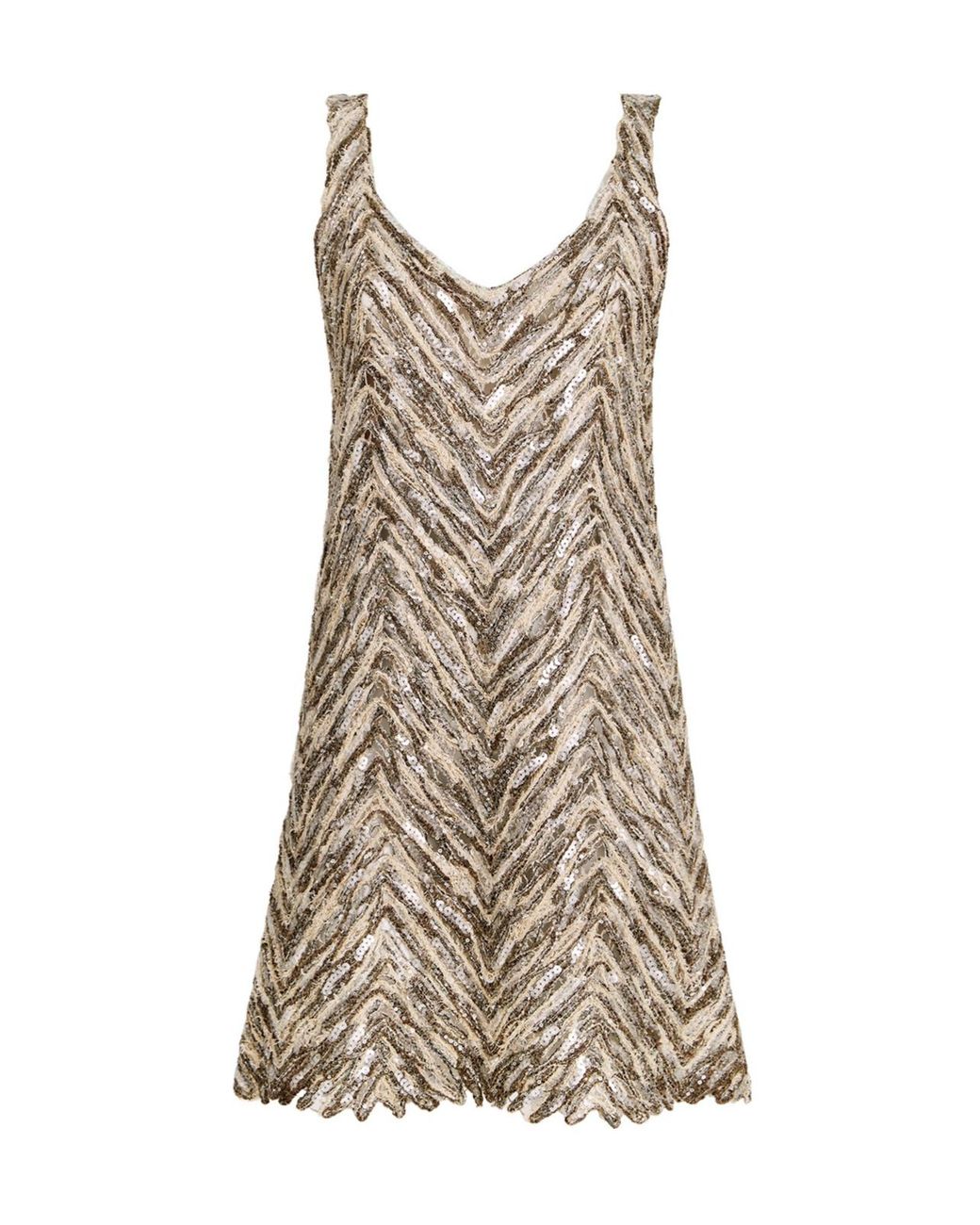 Brunello Cucinelli Natural Chevron Sequinned Mini Dress