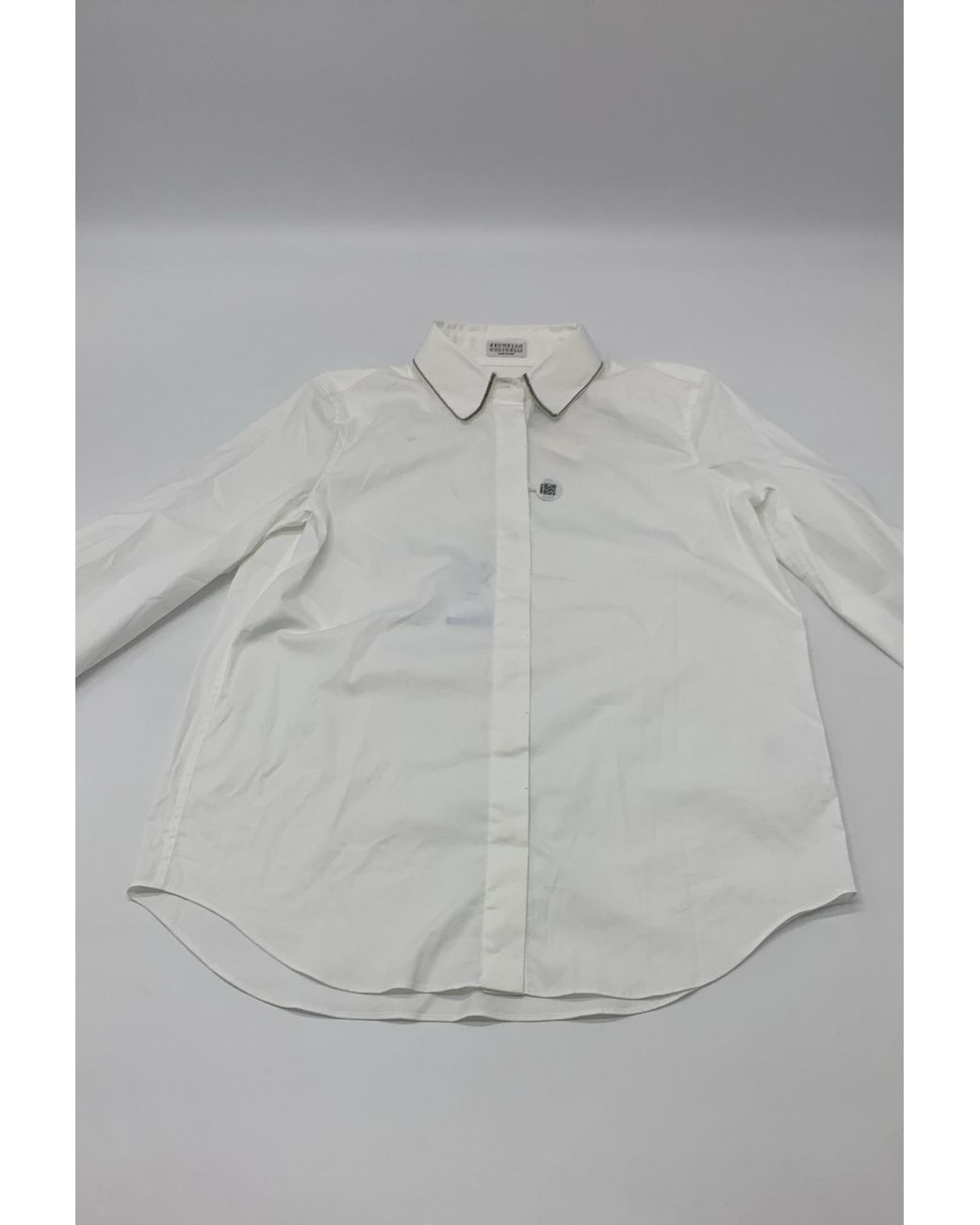 Brunello Cucinelli White Shirt With Pointed Collar And Monil Detail On The Collar