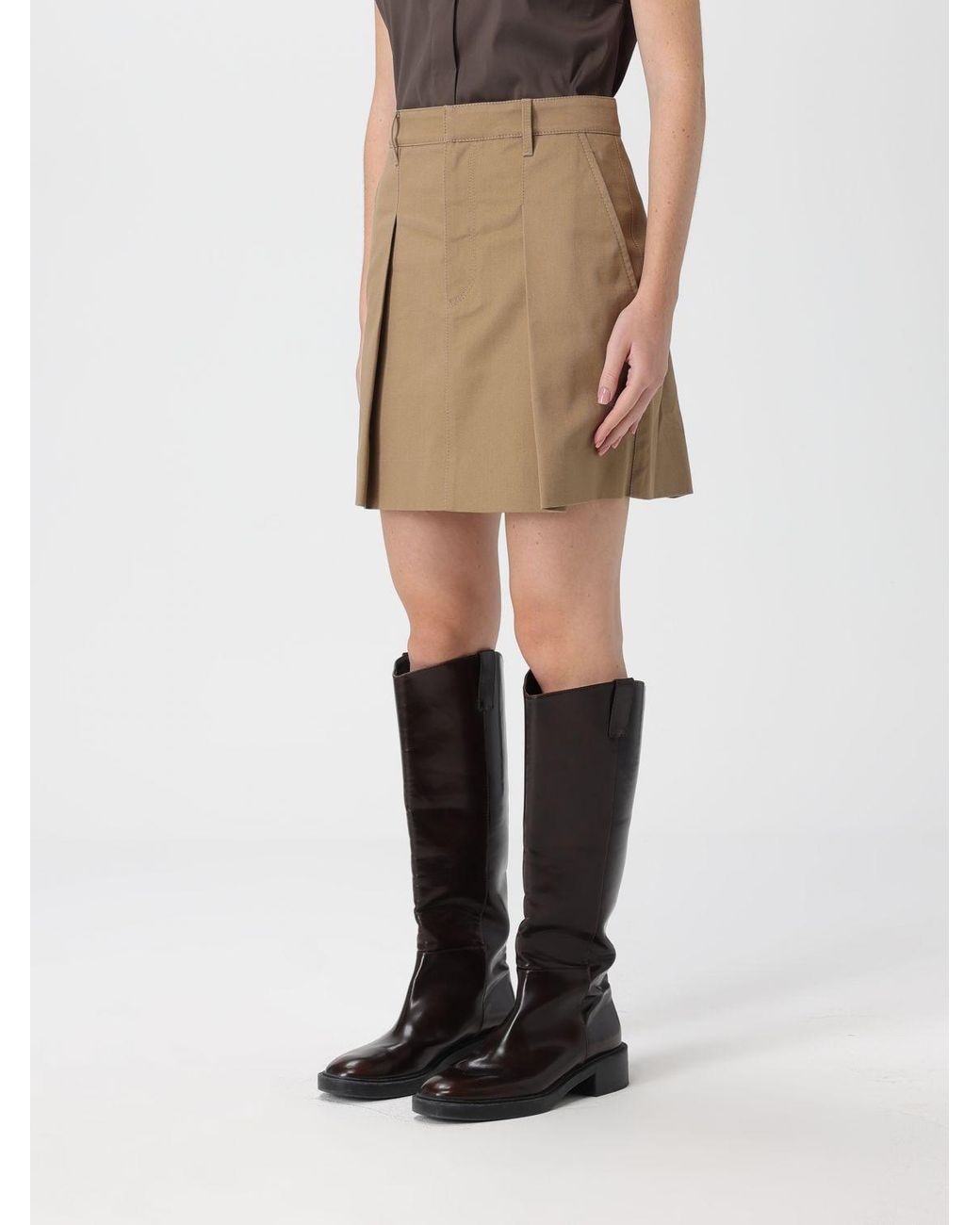 Brunello Cucinelli Natural Skirt With Belt Loops And Pleated Front