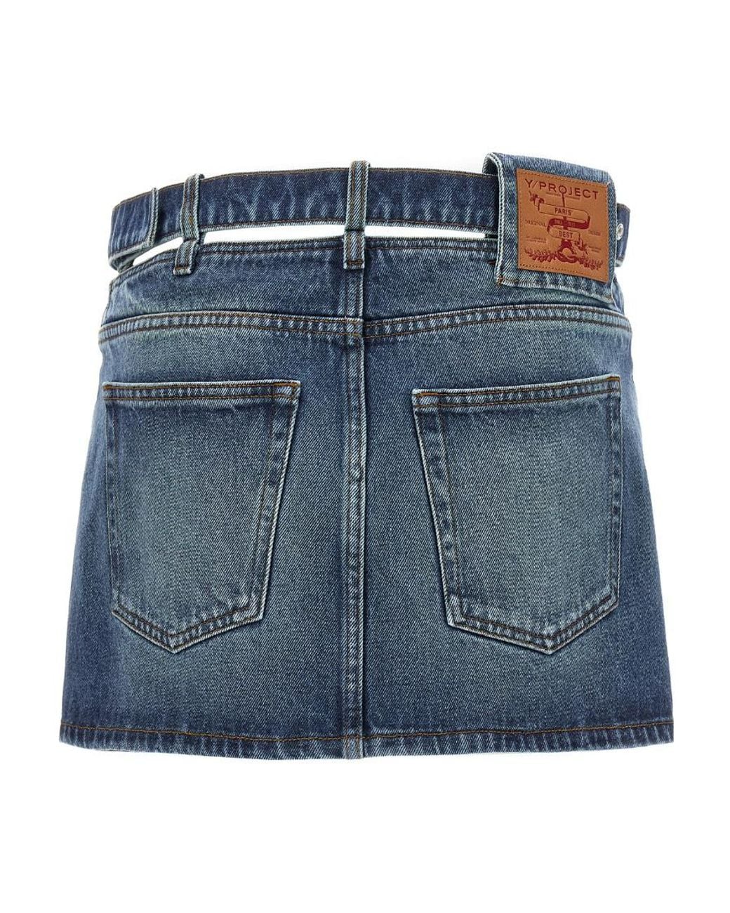 Y. Project Blue Y Belt Logo Patch Denim Skirt