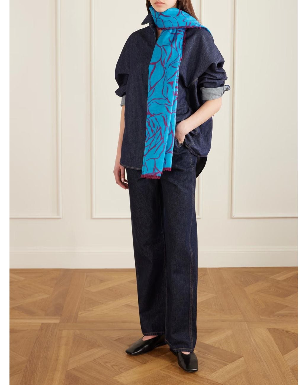Dries Van Noten Blue Tassel Print Scarf