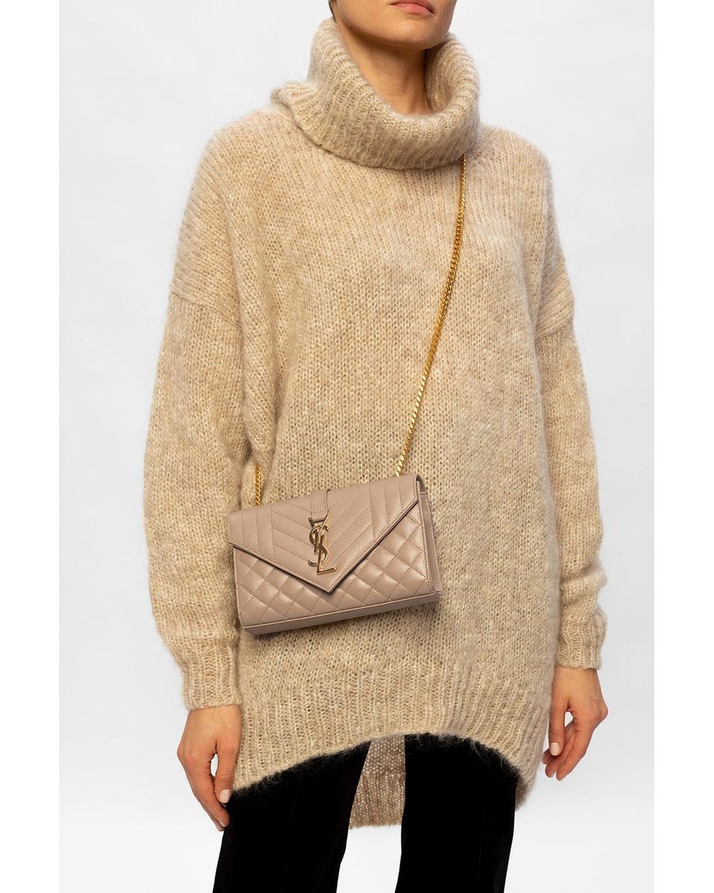 Saint Laurent Natural Small Envelope Quilted Crossbody Bag