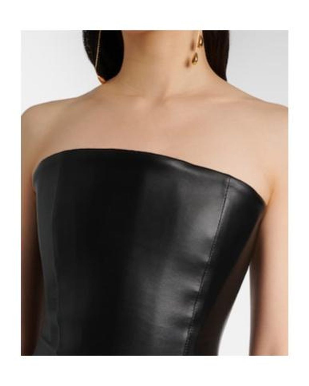 Alex Perry Black Strapless Leather Midi Dress
