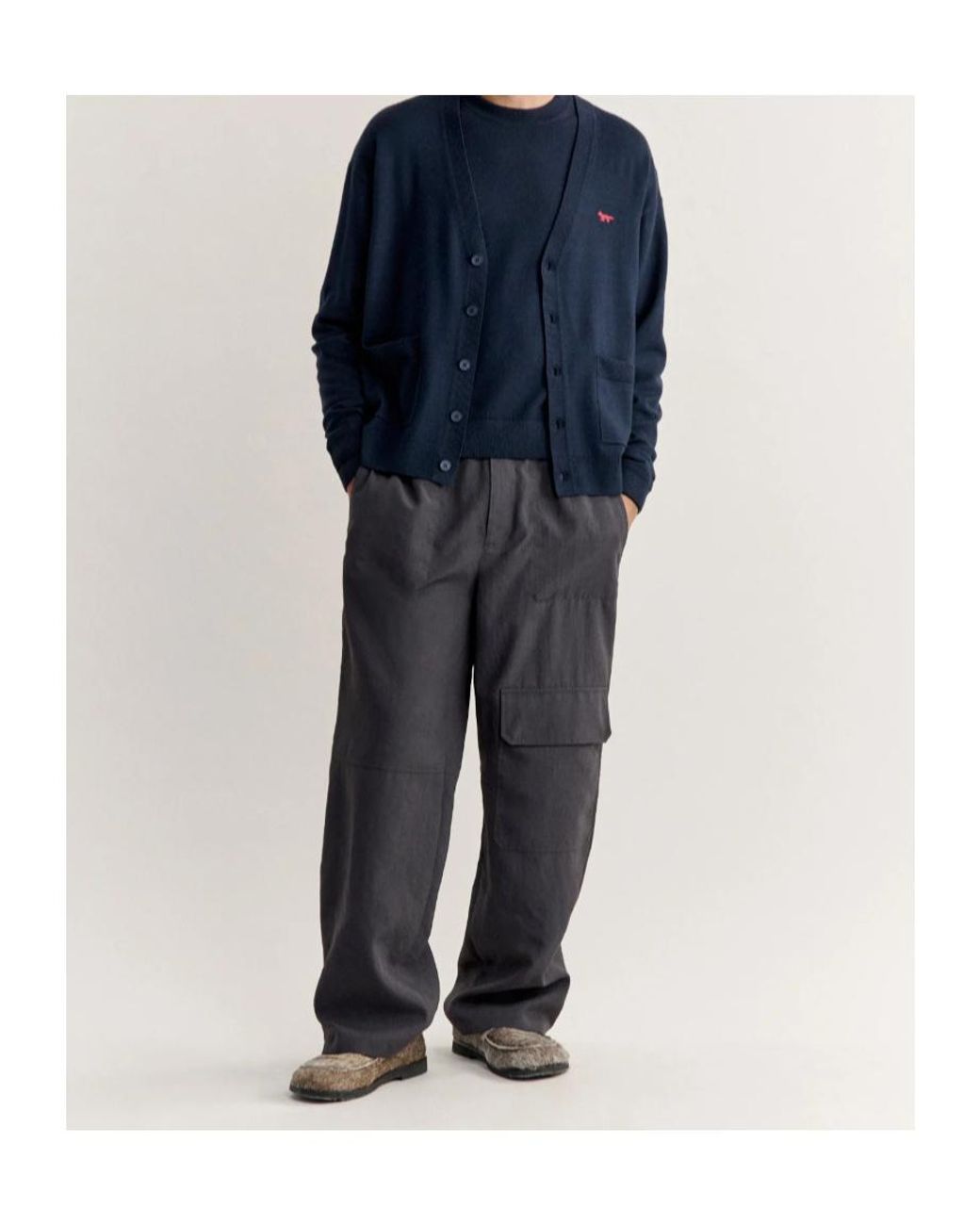 Maison Kitsuné Blue Maison Kitsuné Profile Fox V-Neck Cardigan for men