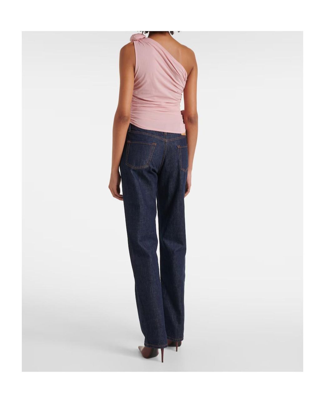 Magda Butrym Pink Floral-Applique One-Shoulder Silk-Blend Top