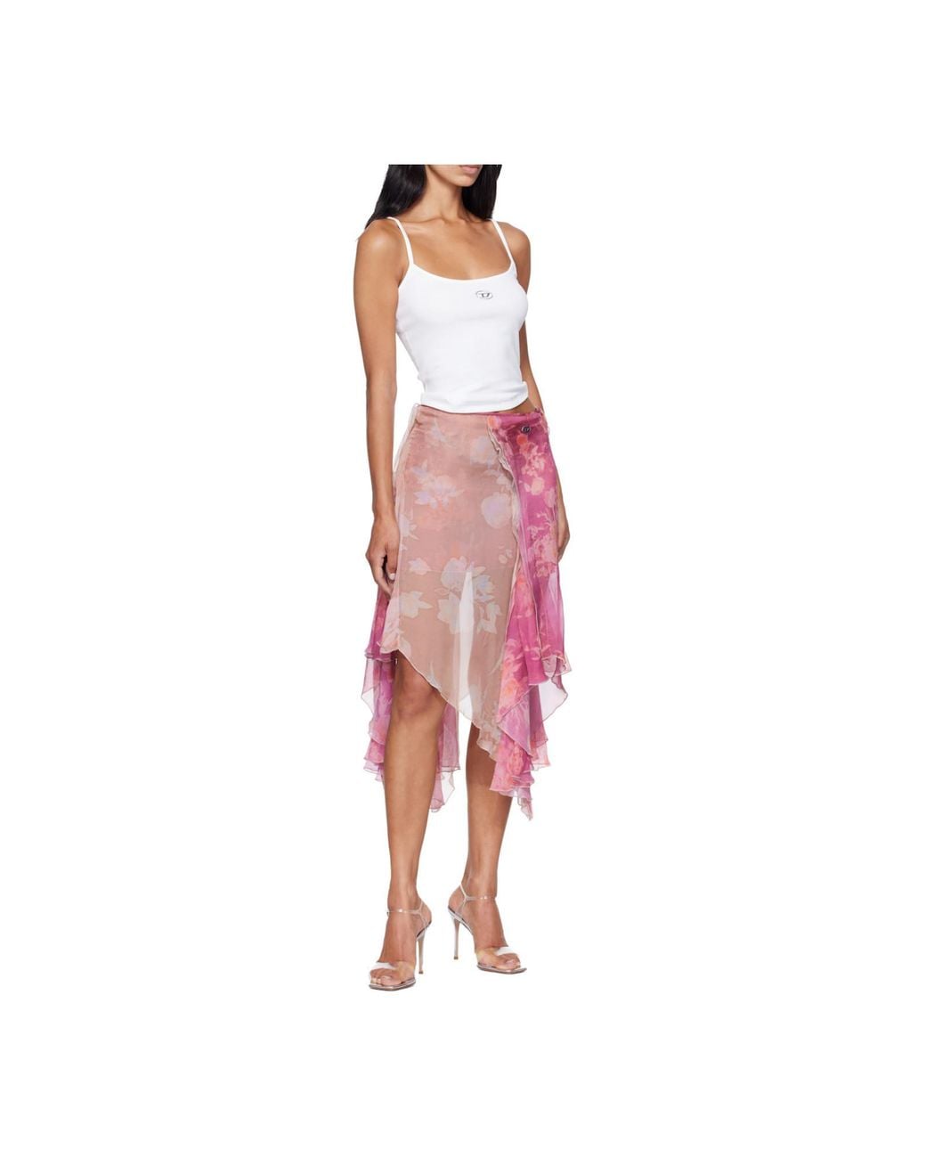 DIESEL Pink O Rizia Asymmetric Floral Skirt