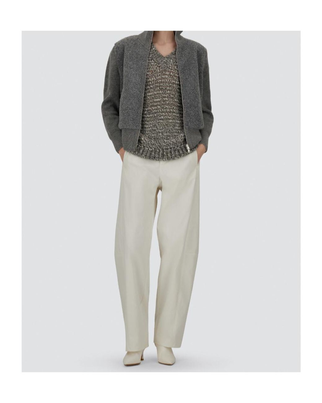 Herno Gray Zip-Up Knitted Cardigan