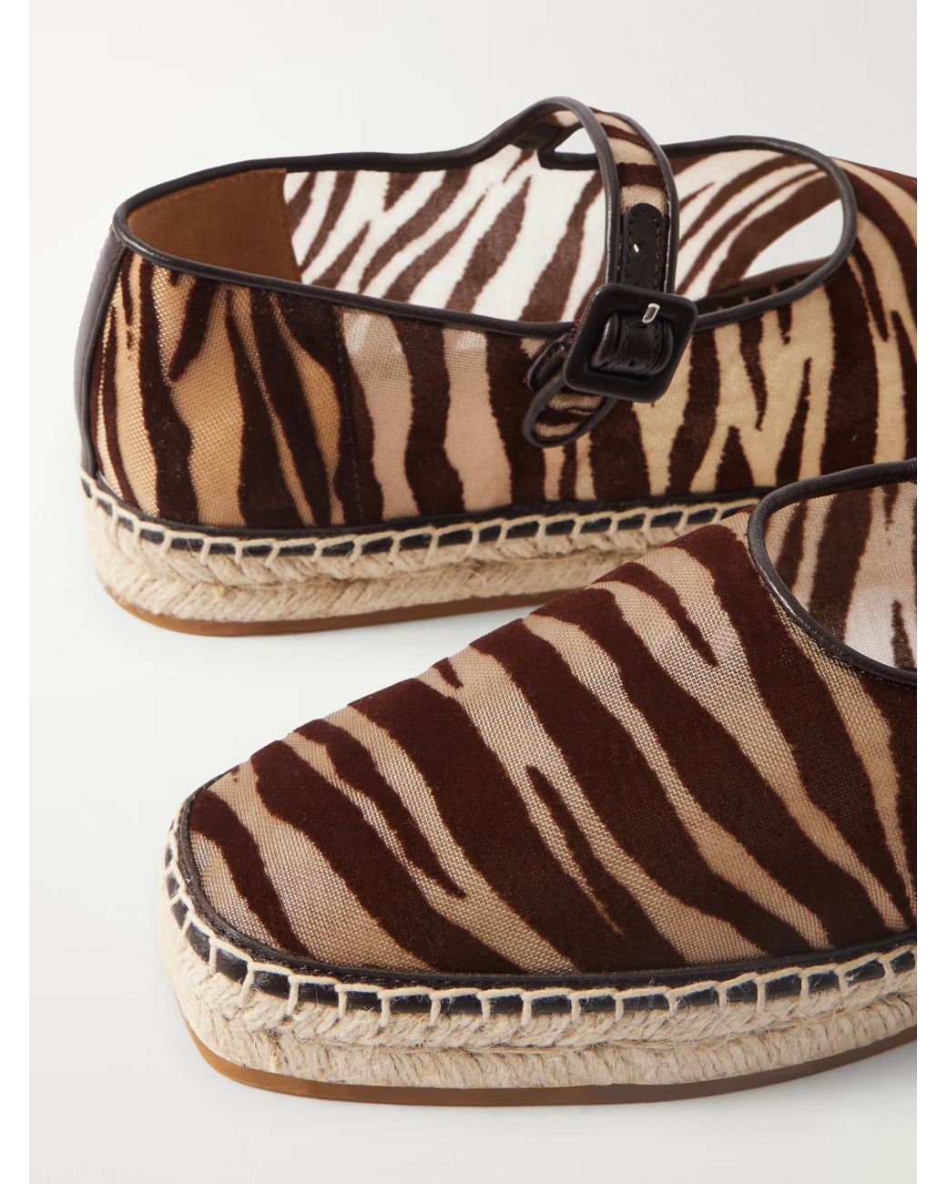 Loeffler Randall Brown Leather-Trimmed Flocked Mesh Ballet Flats