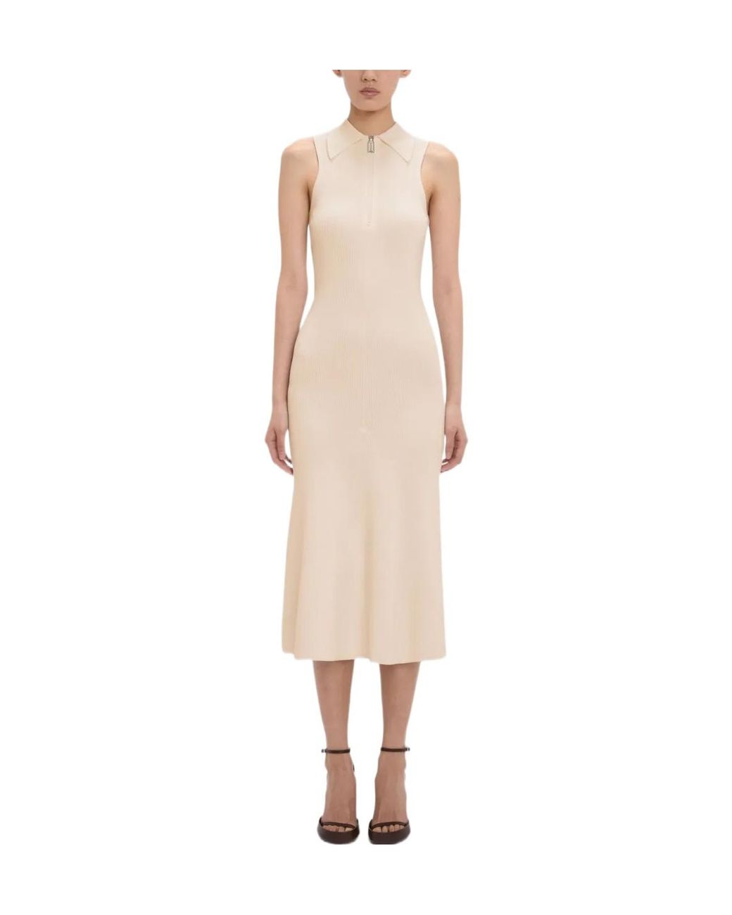 Victoria Beckham Natural Mira Zip-Up Midi Dress