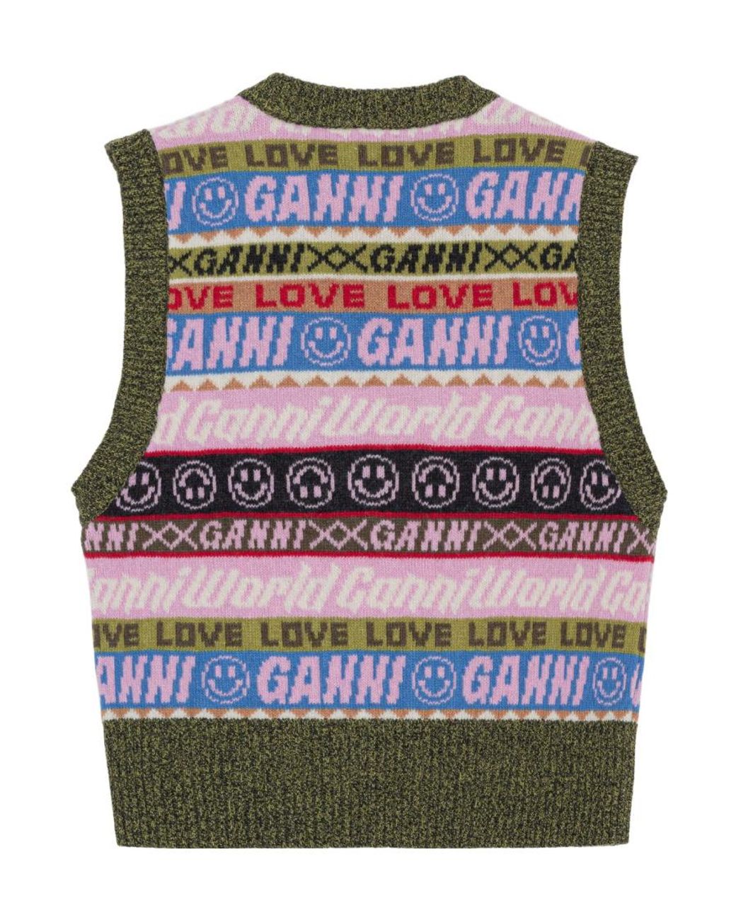 Ganni Gray Graphic V-Neck Vest