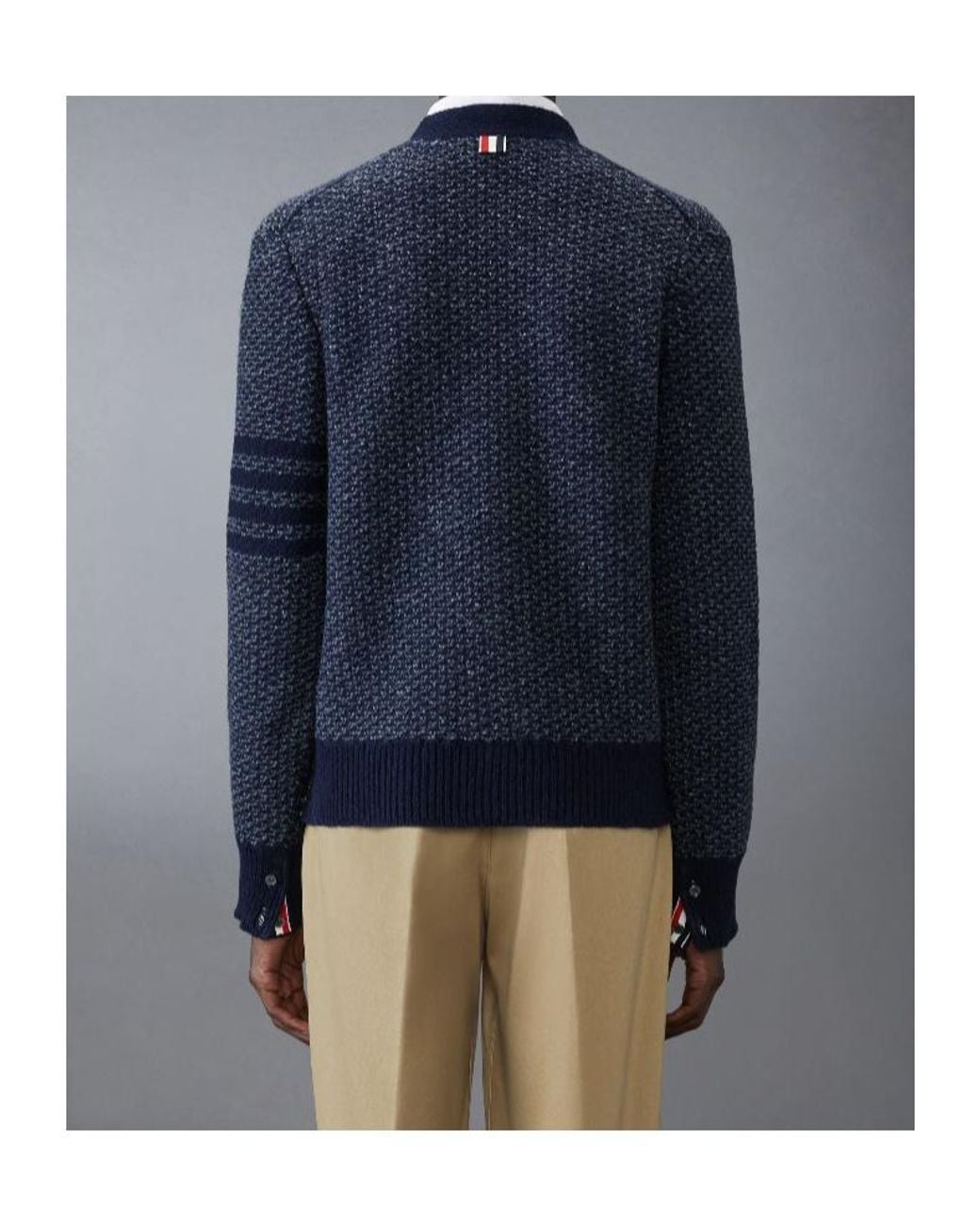 Thom Browne Blue Bar Textured-Knit Cardigan for men