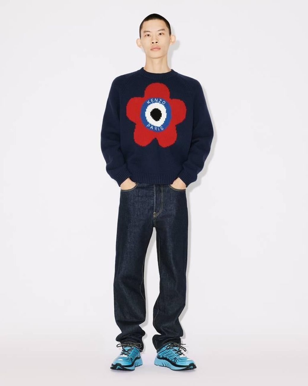 KENZO Blue Target Crewneck Knitted Jumper for men