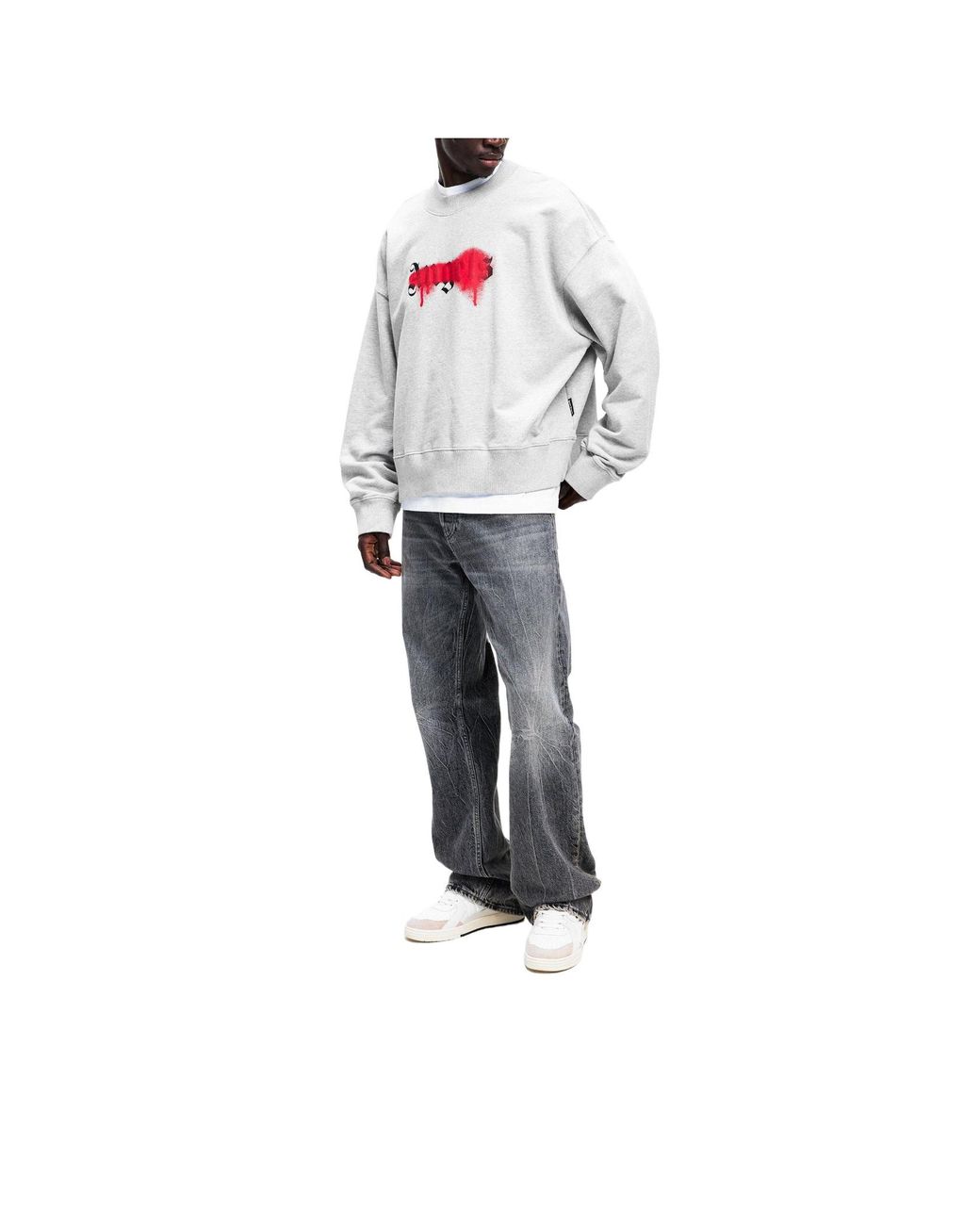Palm Angels Gray Crew-Neck Long-Sleeve Sweatshirt for men