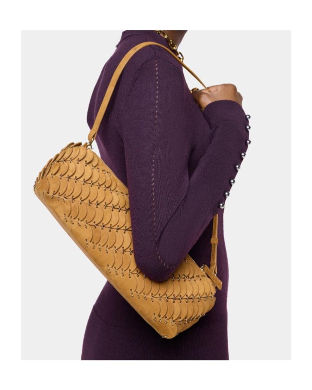 Rabanne Metallic Rabanne Baguette Disc Emebellished Shoulder Bag