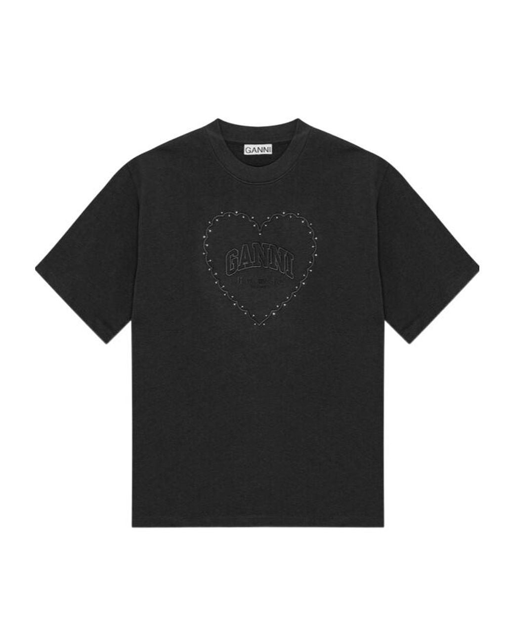Ganni Black Drop Shoulder Heart T-Shirt