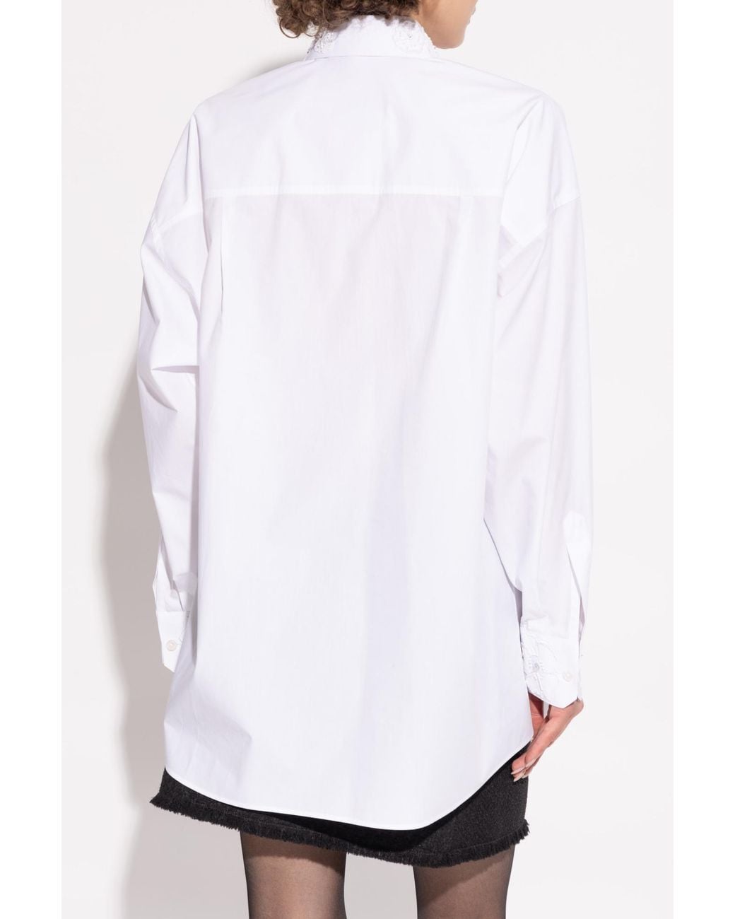 Dolce & Gabbana White Embroidered Collar Long-Sleeved Shirt