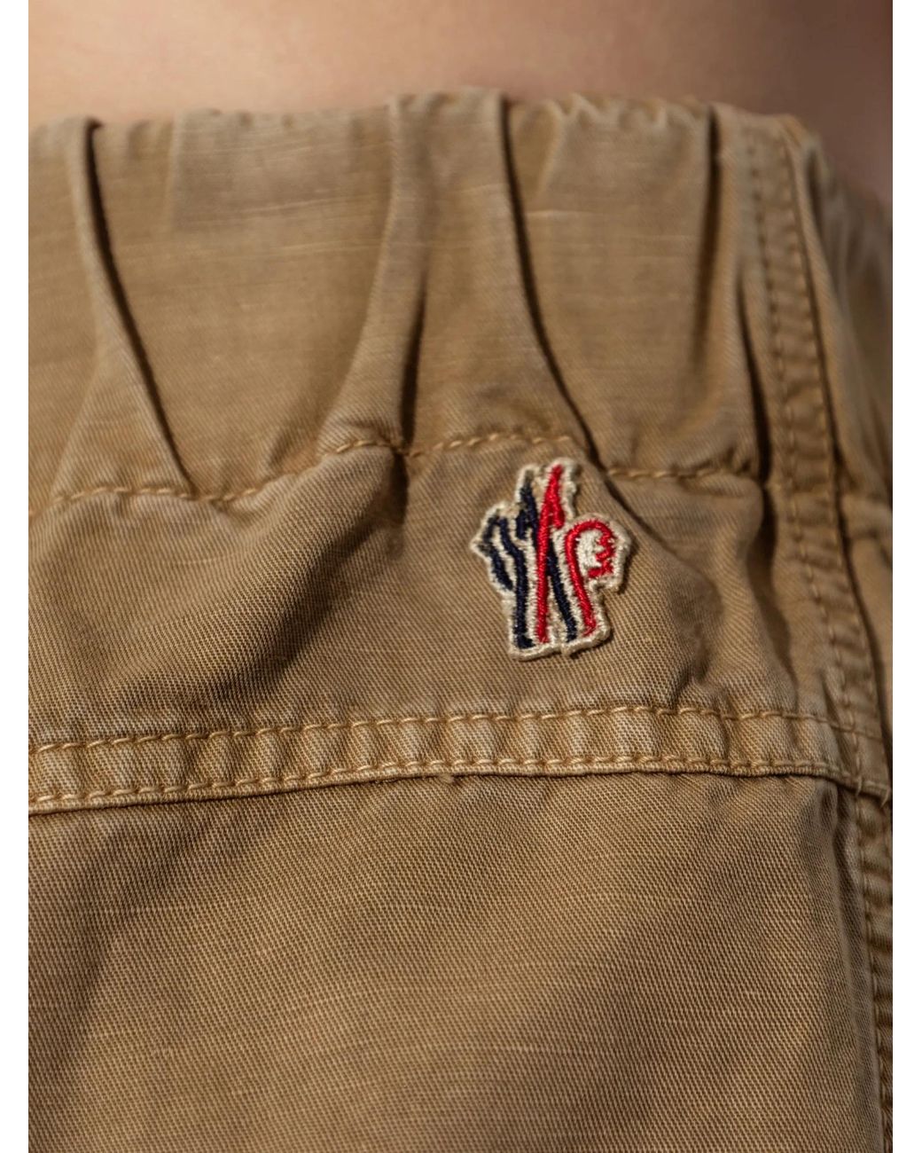 Moncler Natural Grenoble Logo Embroidered Shorts