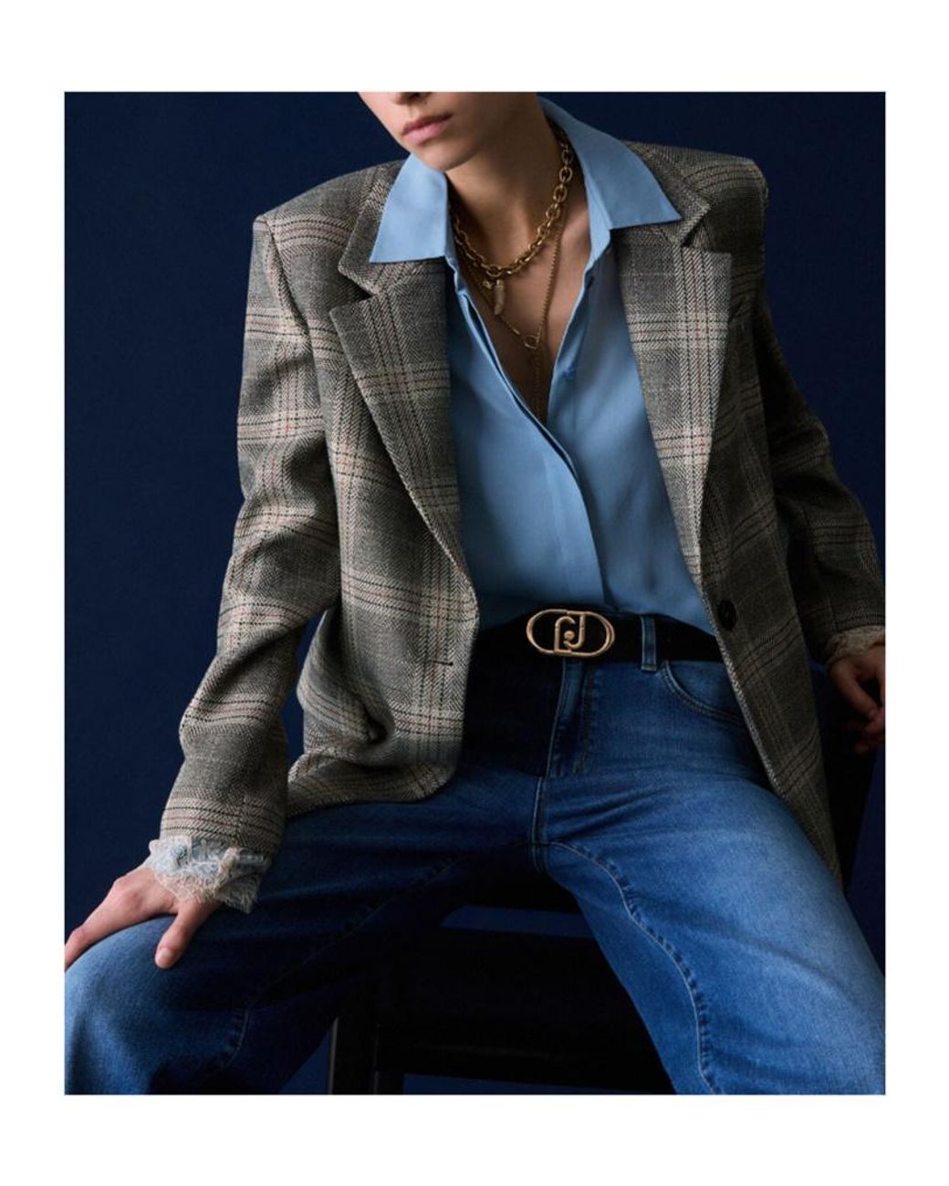 Liu Jo Green Checked Lace-Trim Blazer