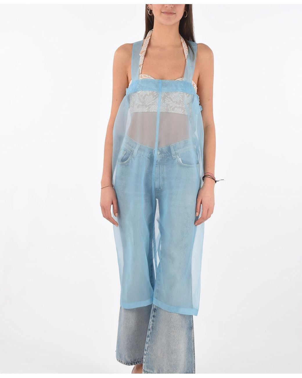 Maison Margiela Blue Sheer Sleeveless Midi Day Dress