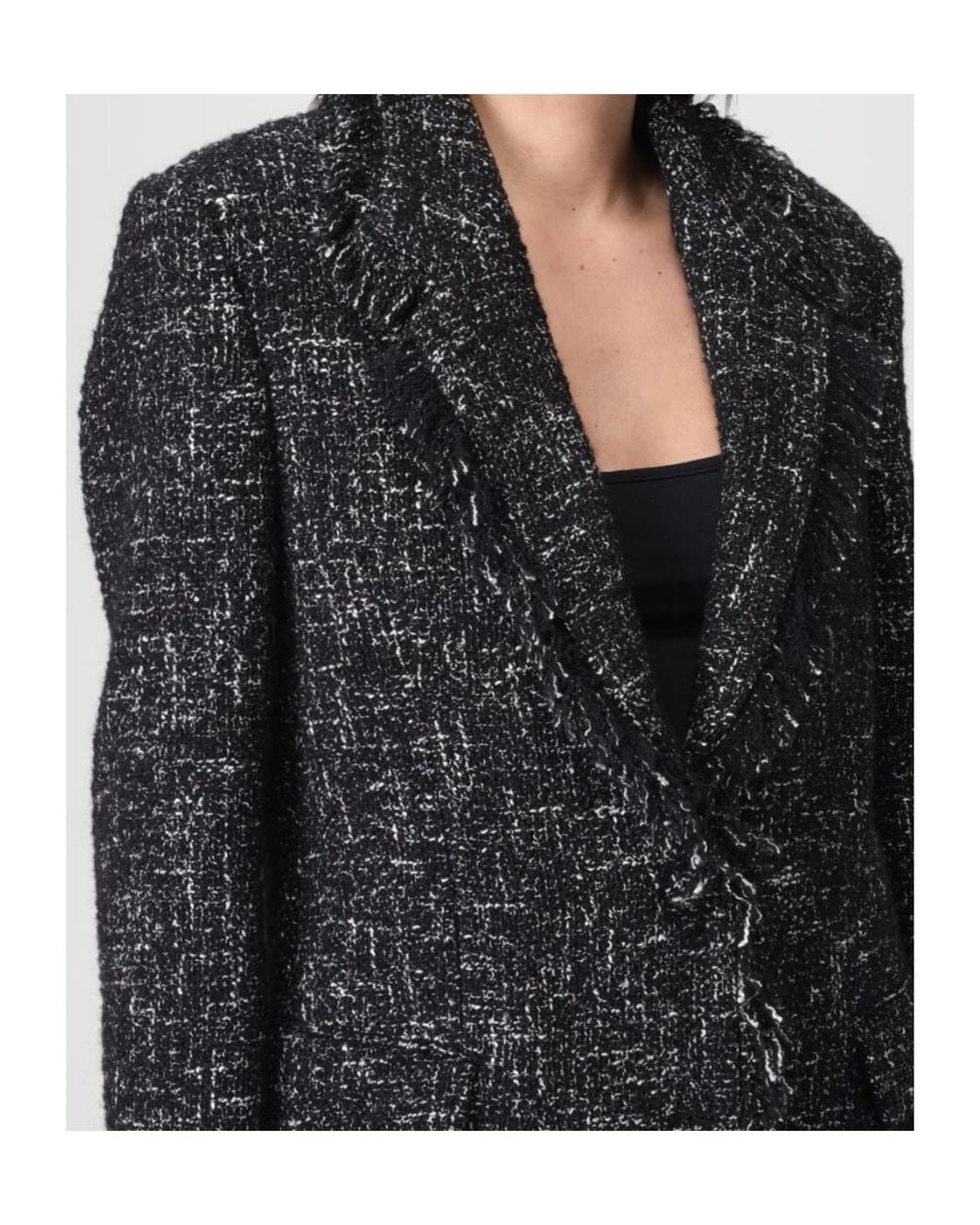 MSGM Black Fringed Tweed Blazer