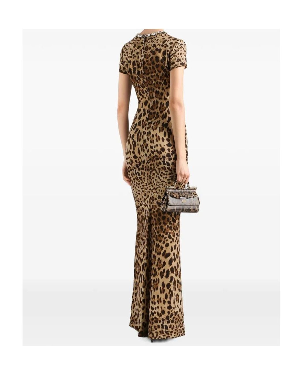 Dolce & Gabbana Metallic Leopard Printed Midi Charmeuse Dress