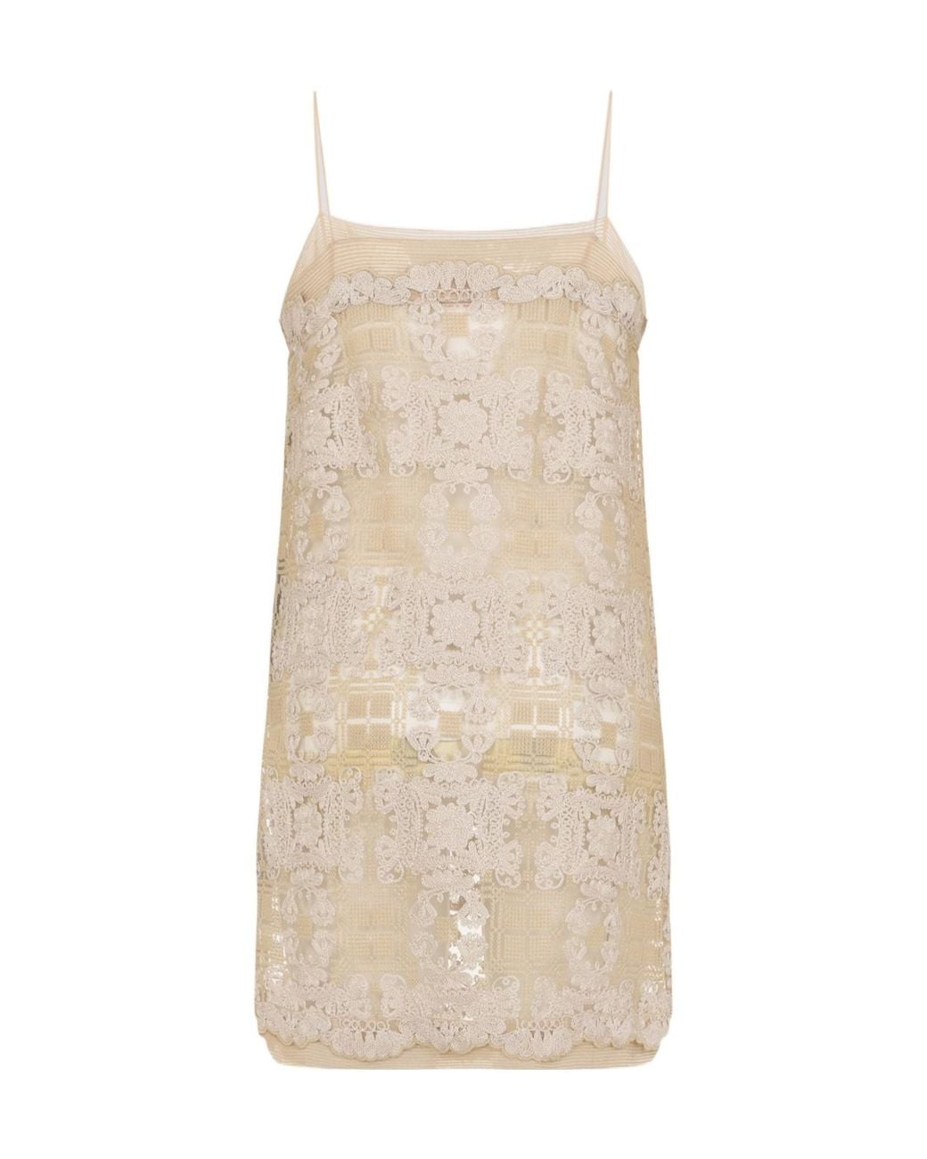 Ermanno Scervino Natural Lace Appliqué Mini Dress