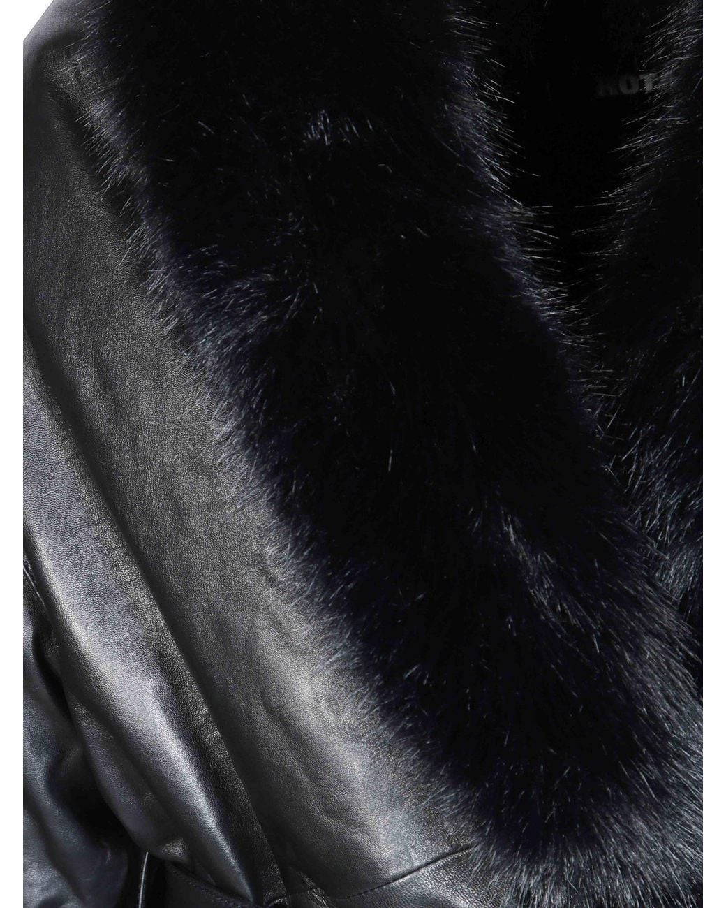 ROTATE BIRGER CHRISTENSEN Black Belted Faux Fur Trim Leather Jacket