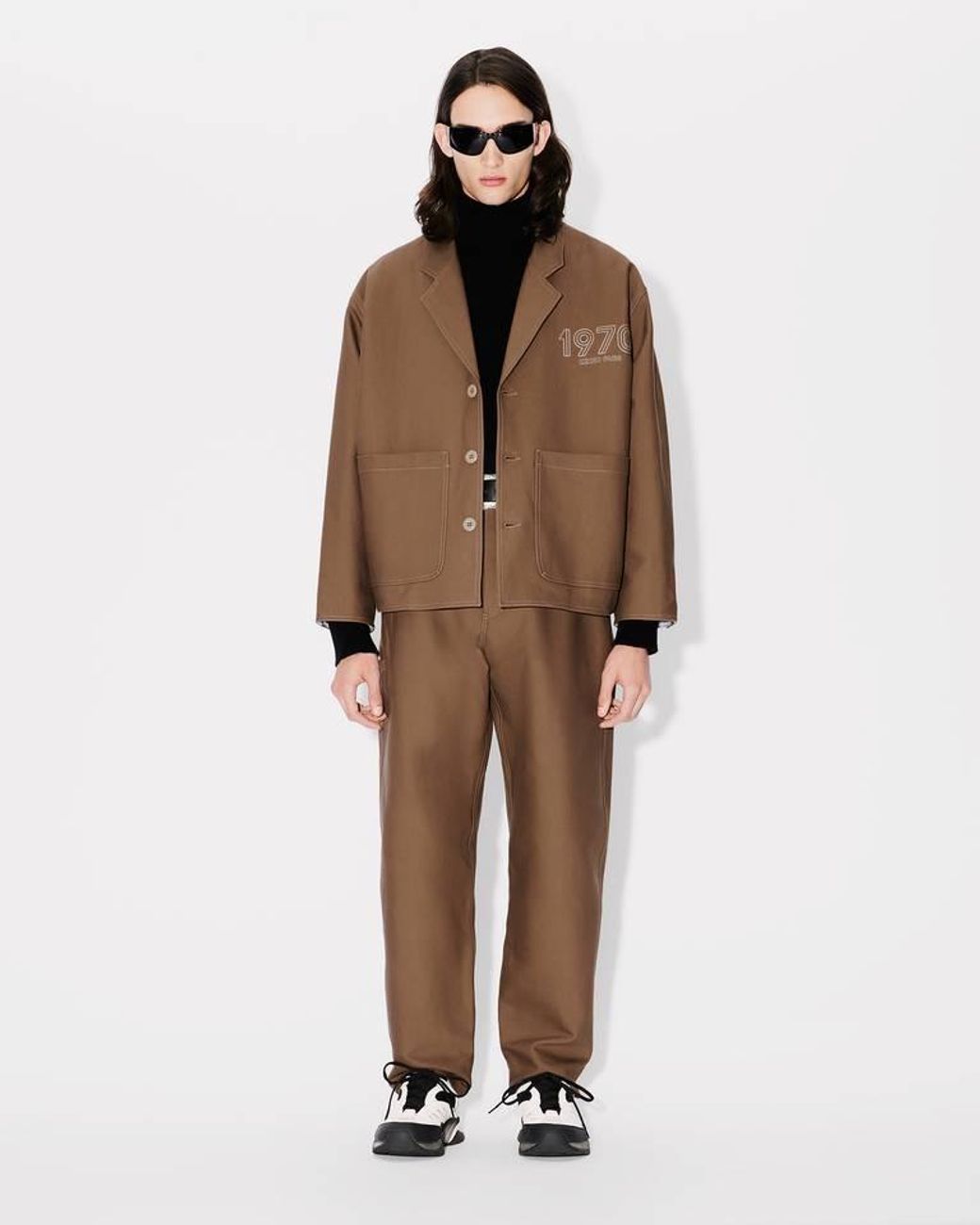KENZO Brown Logo Embroidered Workwear Jacket for men