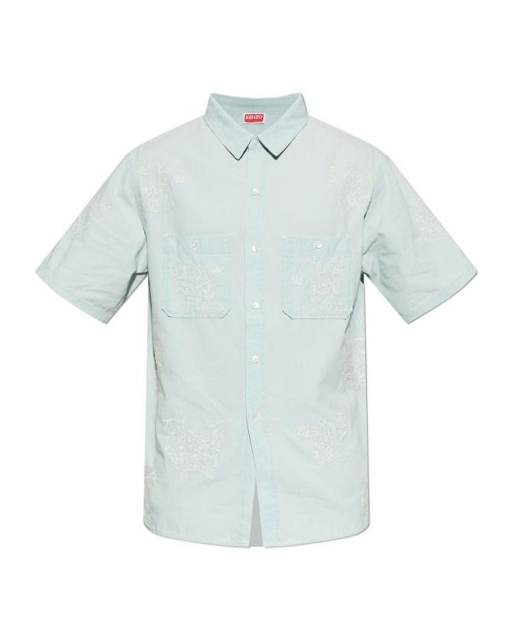 KENZO Blue Embroidered Button-Up Shirt for men