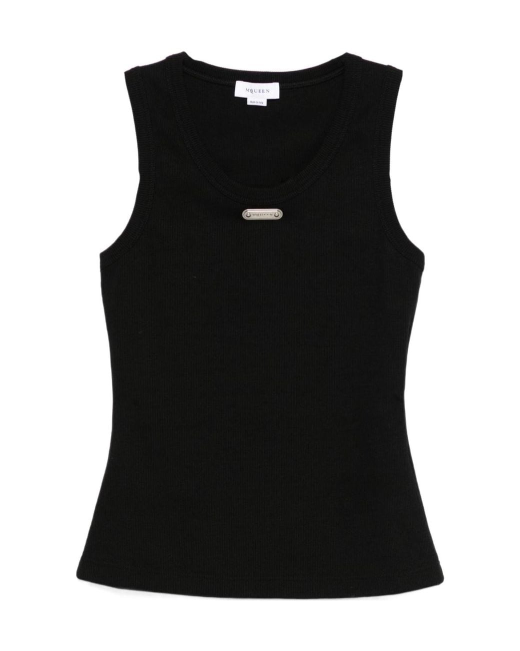 McQueen Black Logo Plaque Ribbed Tank Top