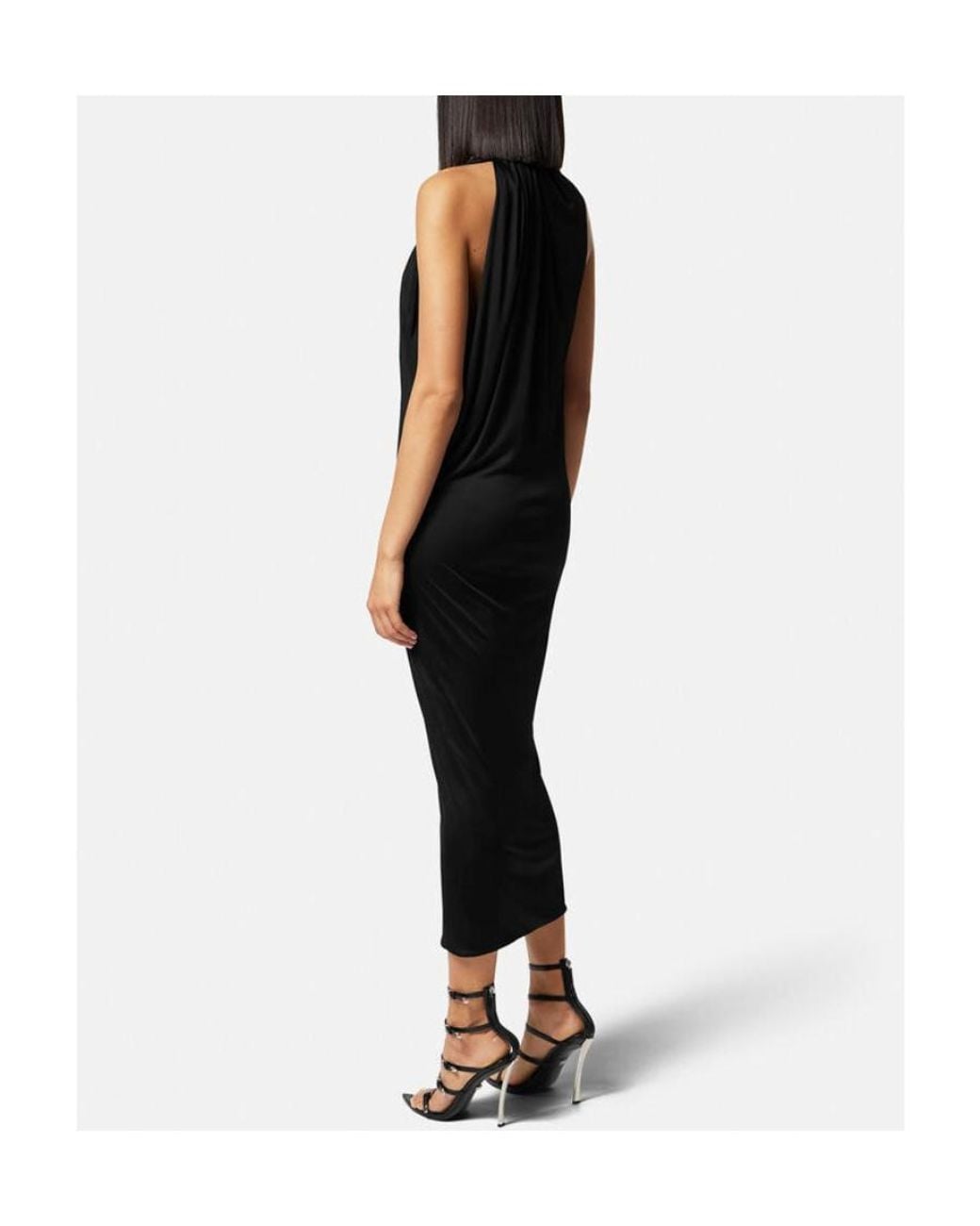 Versace Black Slashed Halterneck Sleeveless Midi Dress