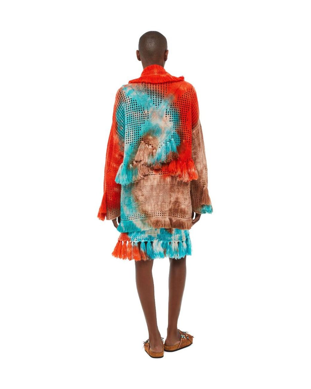 Alanui Red California Dreaming Tie-Dyed Fringed Cardigan