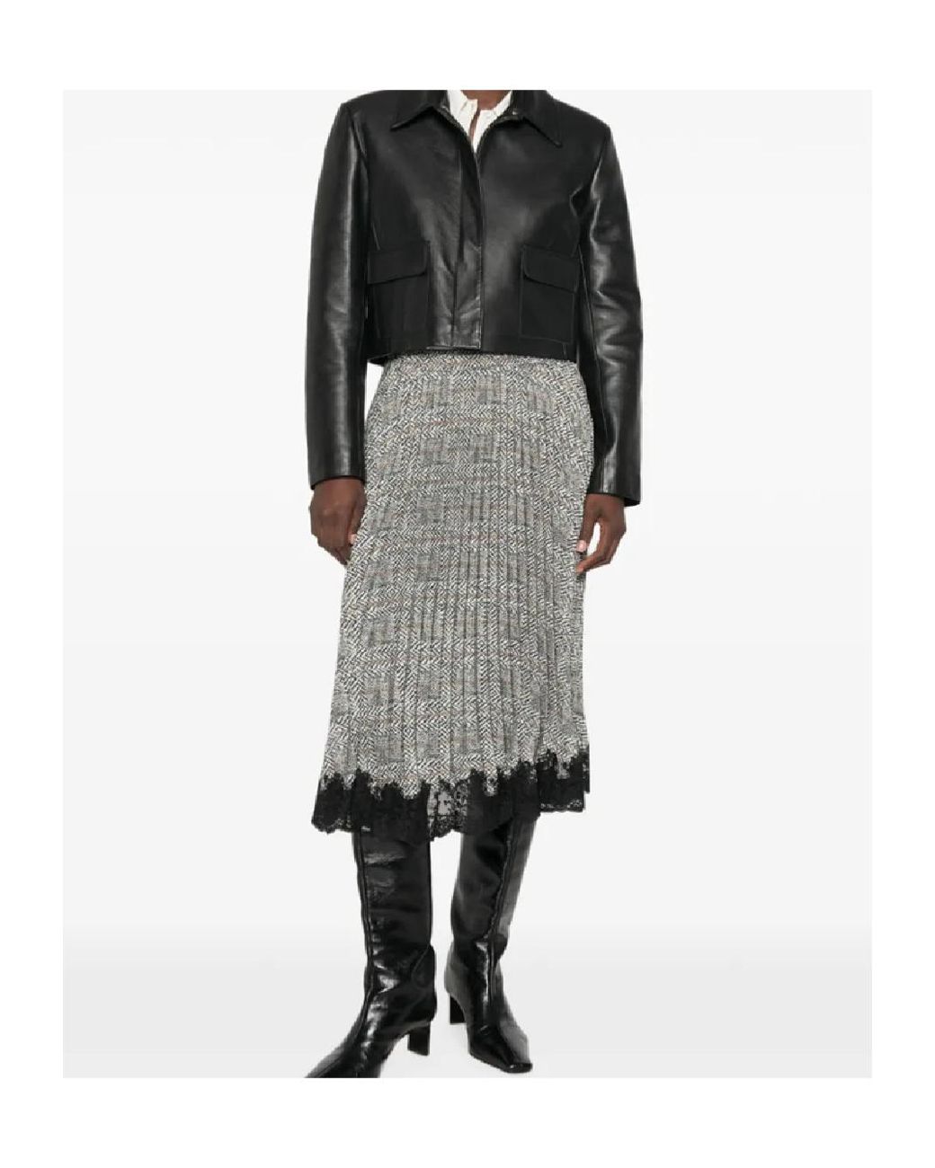 Ermanno Scervino Gray Pleated Lace Midi Skirt