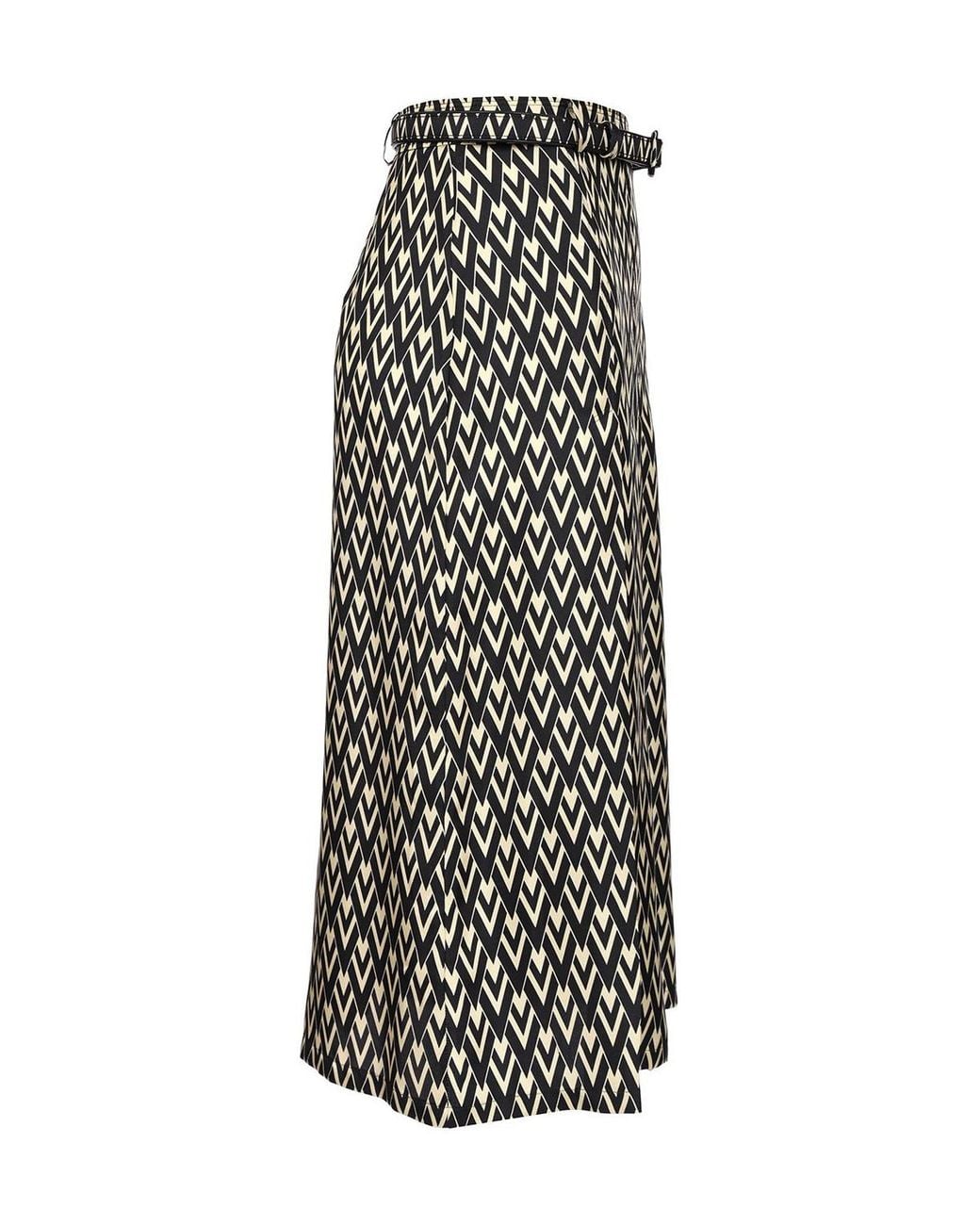 Valentino Black Toute La V Pleated Midi Skirt