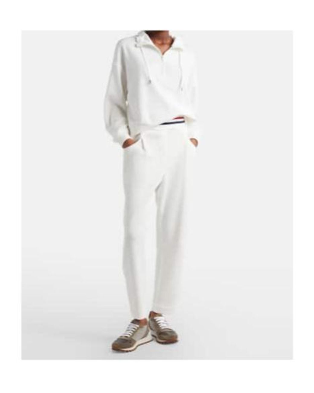 Brunello Cucinelli White Cotton-Blend Tapered Pants