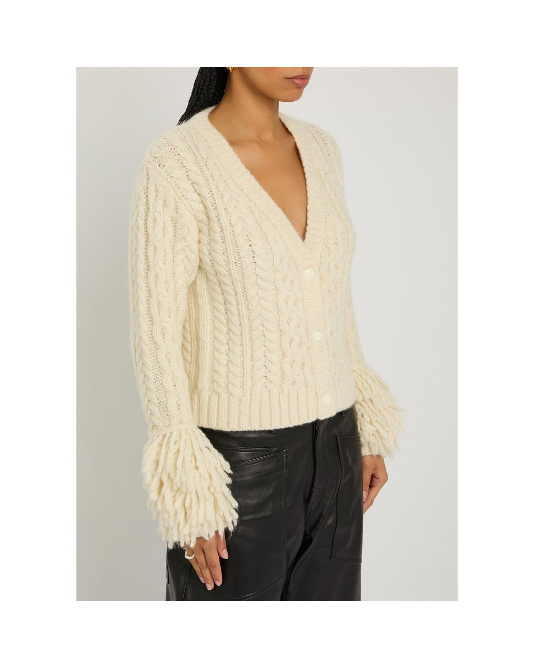 Moncler Natural Chunky Cable-Knit V-Neck Cardigan