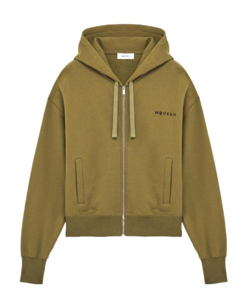 McQueen Green Logo Embroidered Zip-Up Hoodie for men