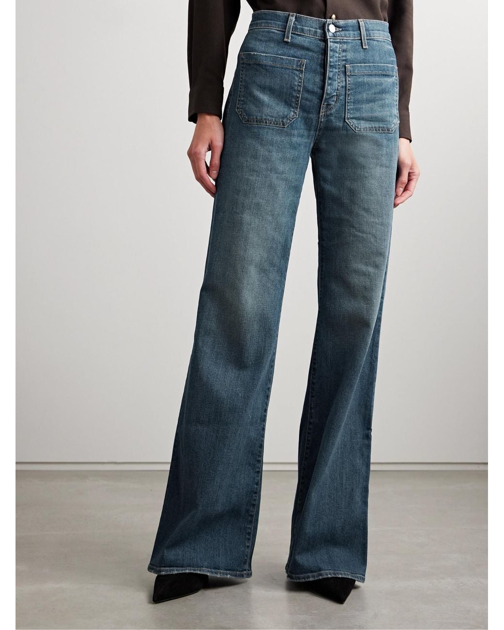 Nili Lotan Blue Distressed High-Rise Flared Jeans