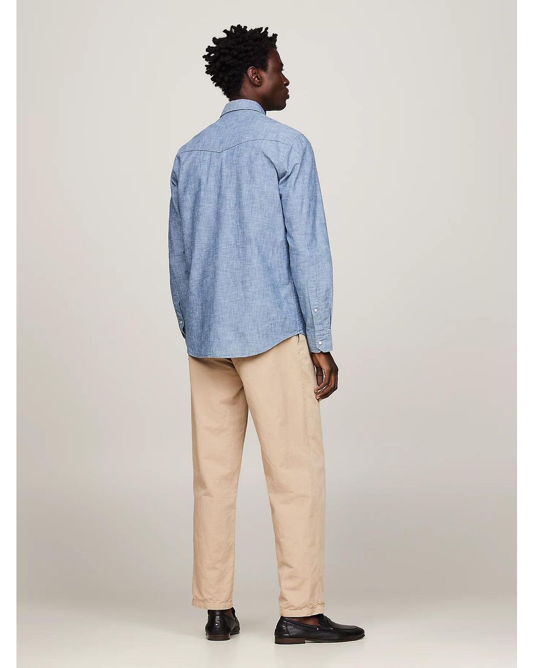 Tommy Hilfiger Blue Lapel Denim Shirt for men