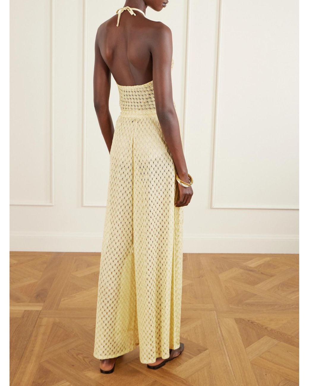 Missoni Natural Cropped Metallic Crochet-Knit Halterneck Top