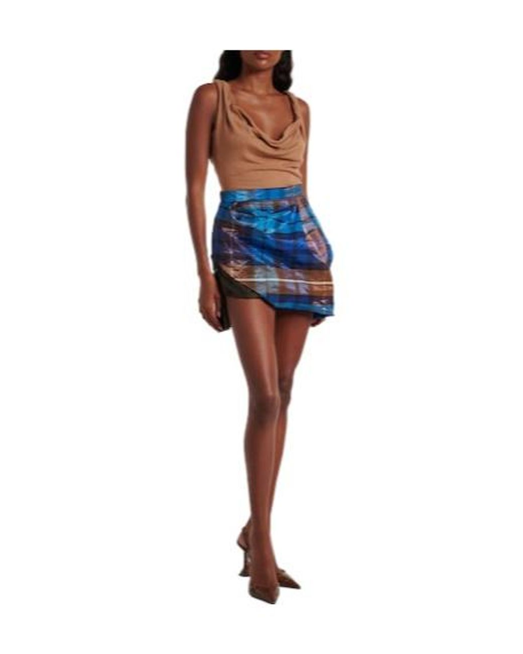 Vivienne Westwood Blue Draped Plaid Miniskirt