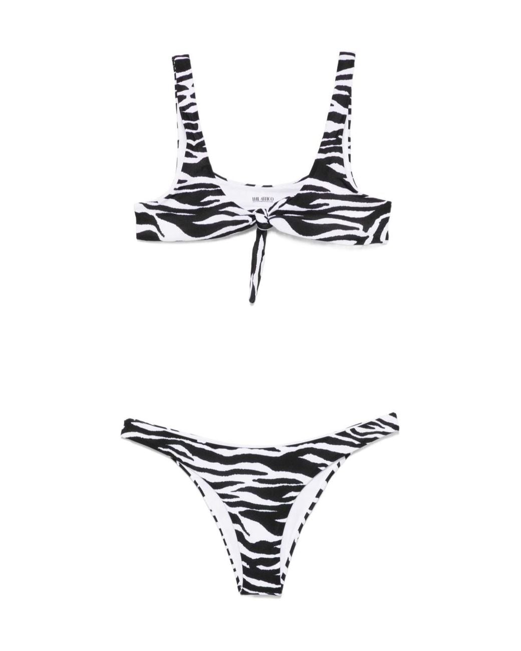 The Attico White The Zebra-Printed Bikini Set