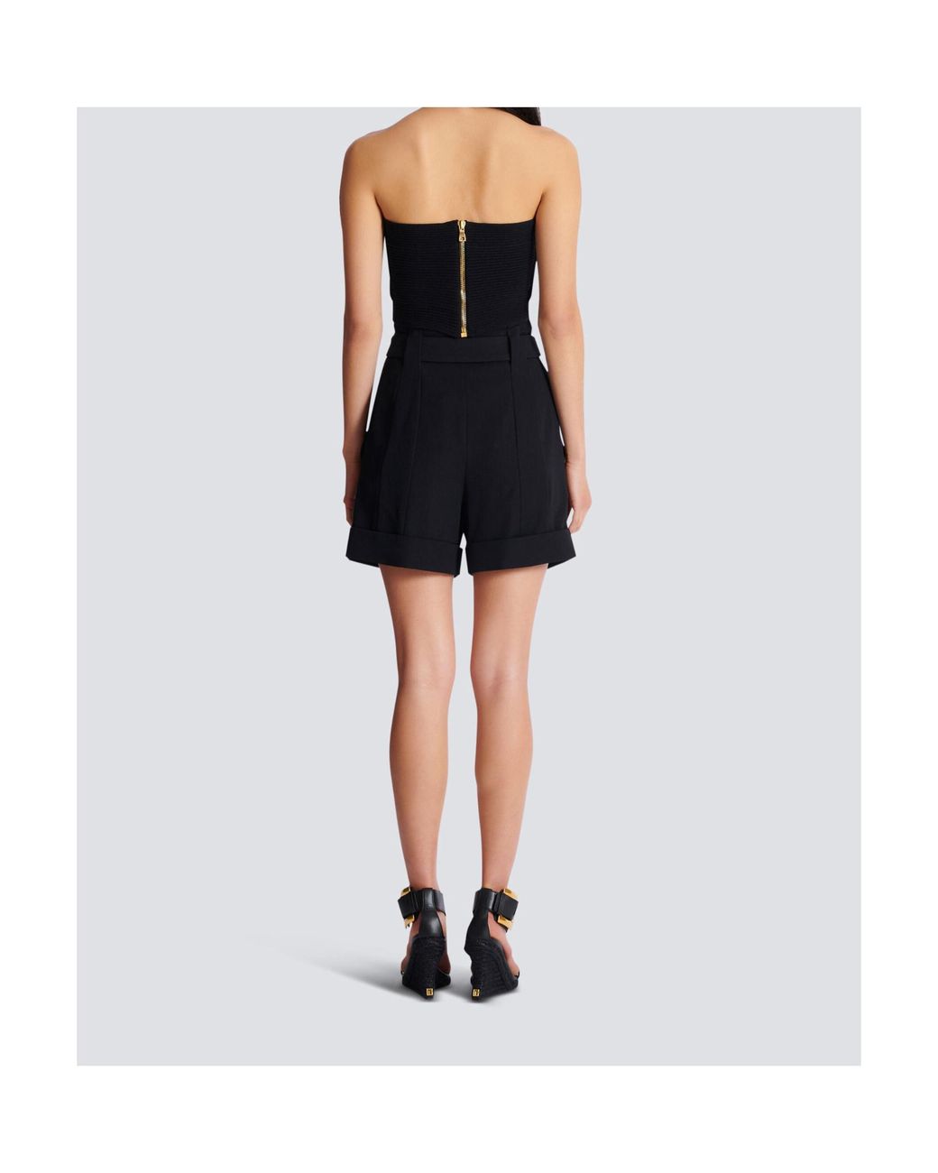 Balmain Black Rib-Knit Bandeau Top