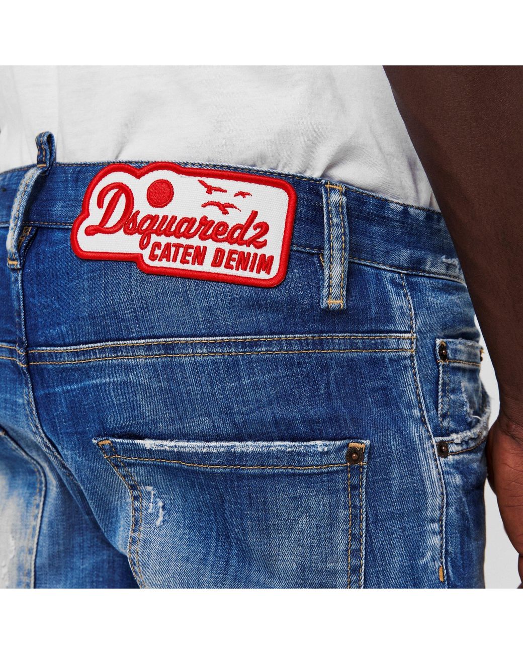 DSquared² Blue Vintage Washed Ripped Tapered Jeans for men