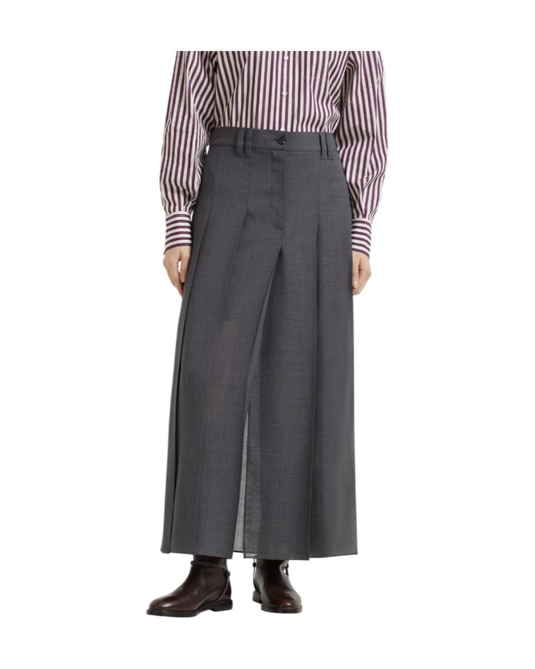 Brunello Cucinelli Gray Pleated Maxi Skirt