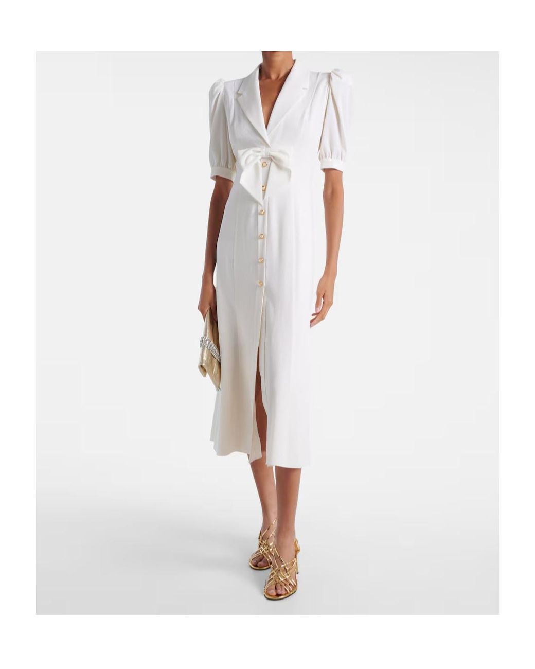 Alessandra Rich White Wool-Blend Crepe Midi Dress