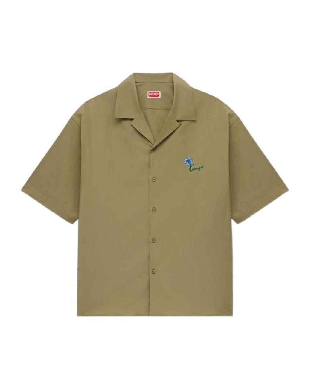 KENZO Green Tulip Hawaiian Poplin Short Sleeve Shirt for men