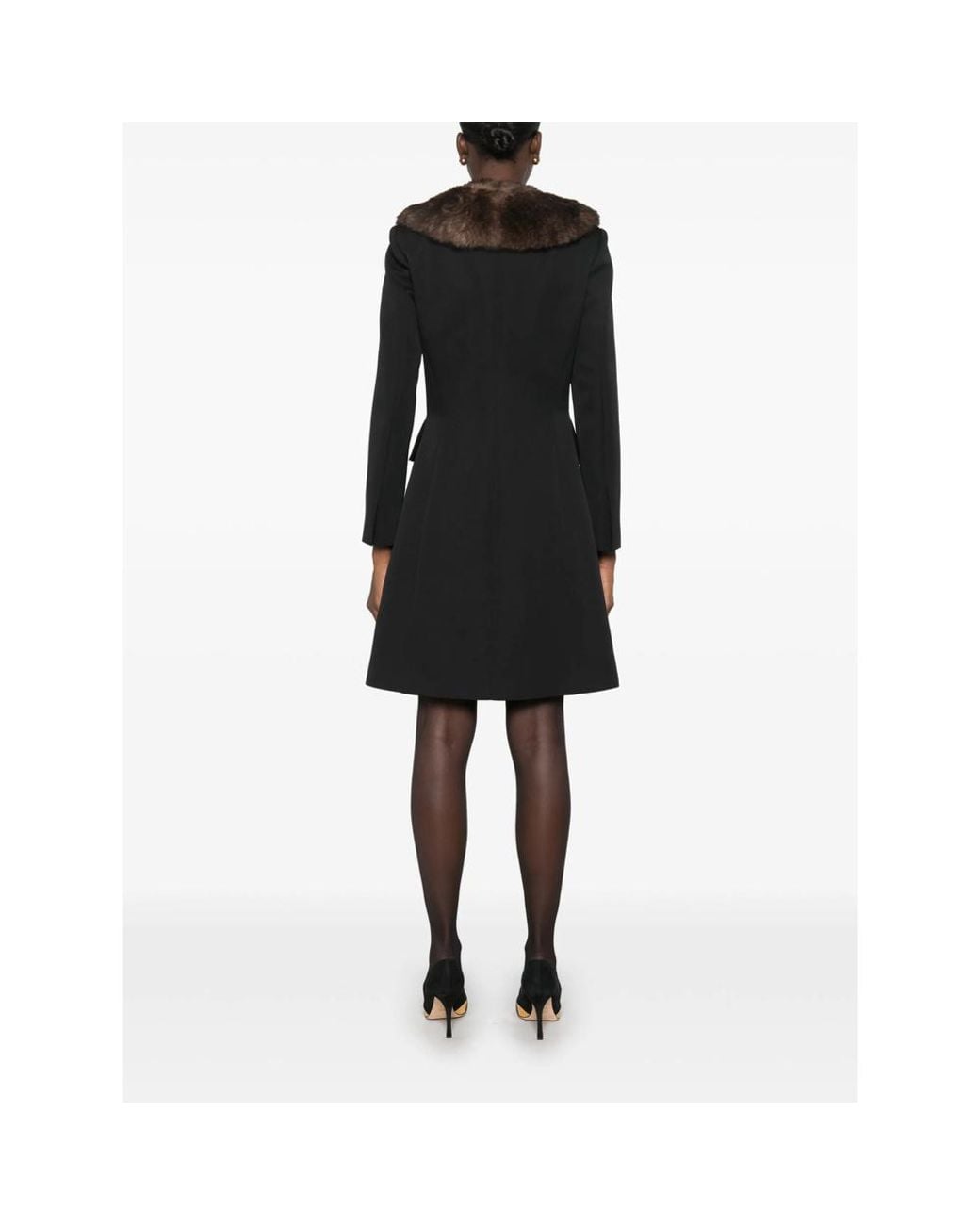 Valentino Black Faux-Fur Collar Coat