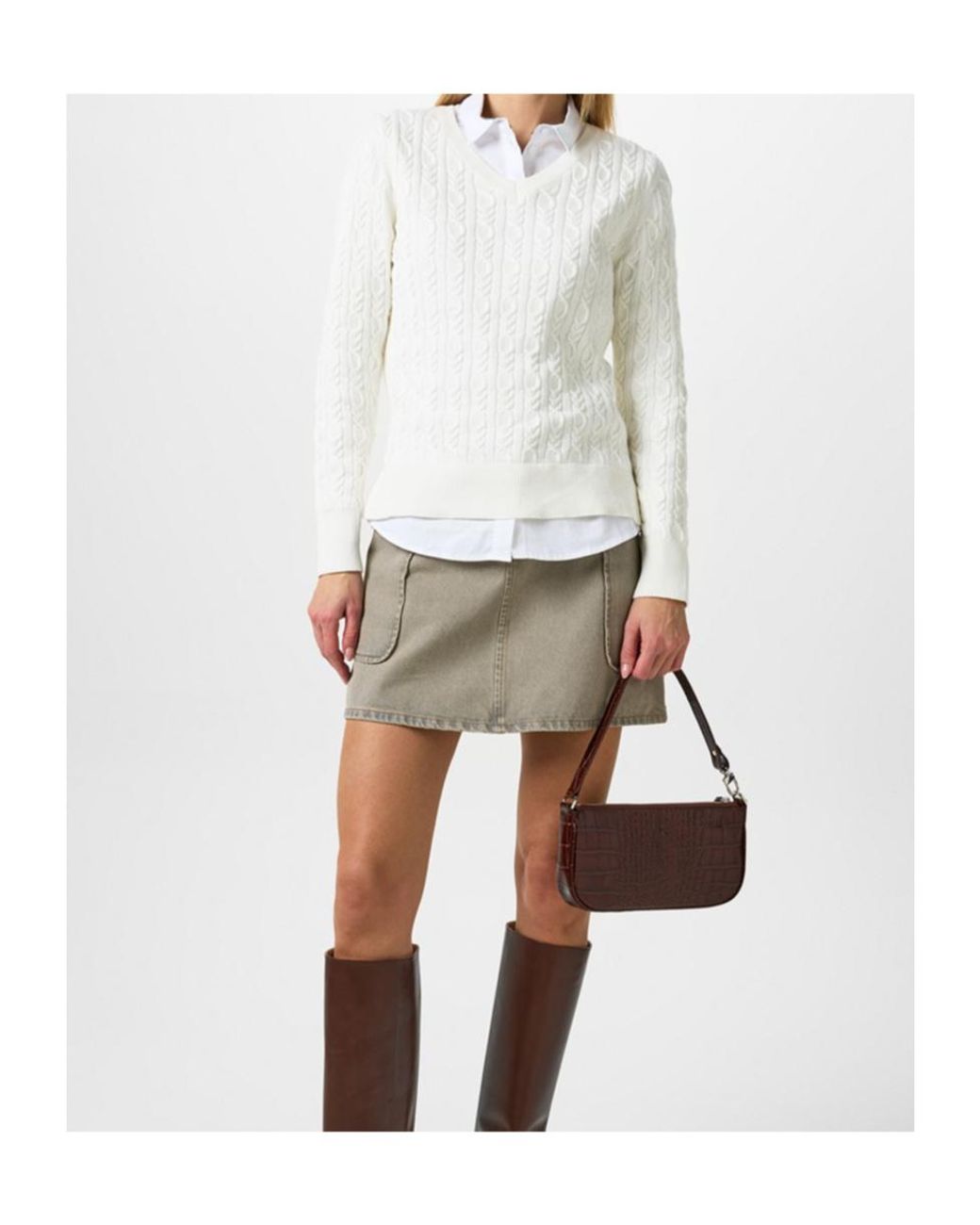 Barbour White Hampton V-Neck Knit