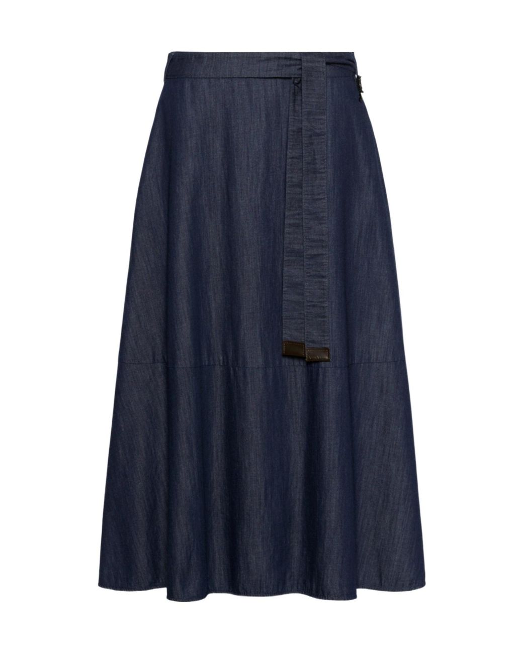 Max Mara Blue Belted Denim Midi Skirt